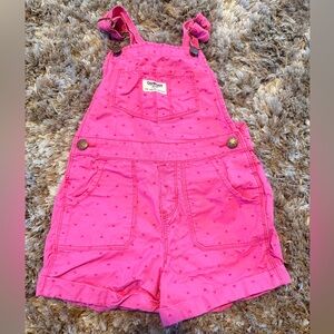 OshKosh Bright Pink Girls' Short Overalls with Heart Detail